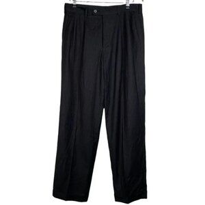 AXIST‎ MEN'S BLACK PINSTRIPE PLEATED FRONT CUFFED HEM DRESS PANTS 32X32-EUC